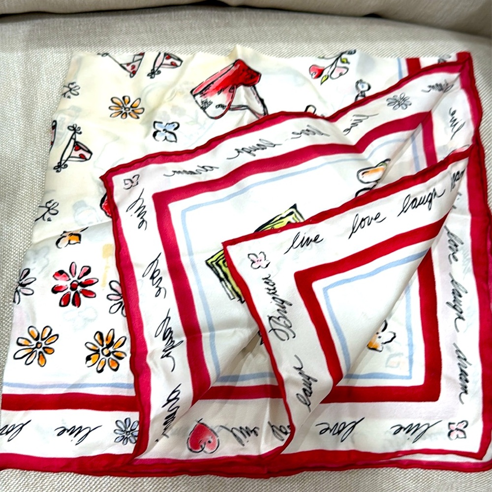 Live Love ❤️ Laugh 😆 Dream 😴 silk scarf 🧣 20” by 20” hand rolled edge